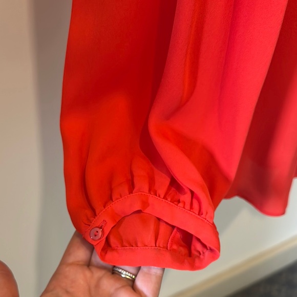 Vibrant Red Marchesa Voyage Women's Button Up Blouse with Neck Tie - Picture 4 of 5